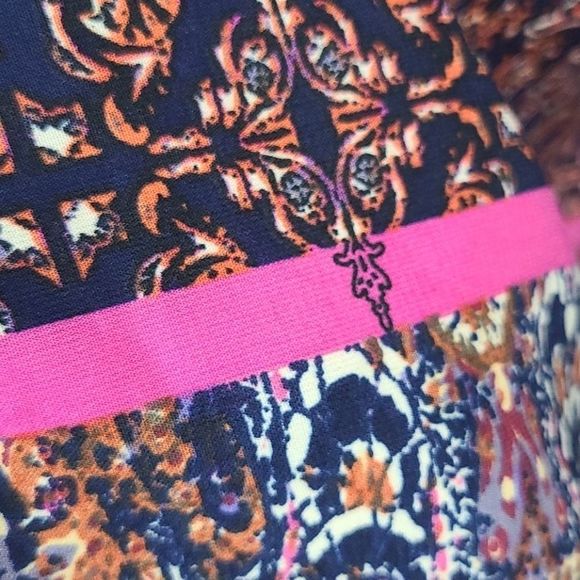 Tyche Navy Tribal Print Trapeze Shift Mini Dress Sleeveless High Neck Summer - Picture 8 of 11